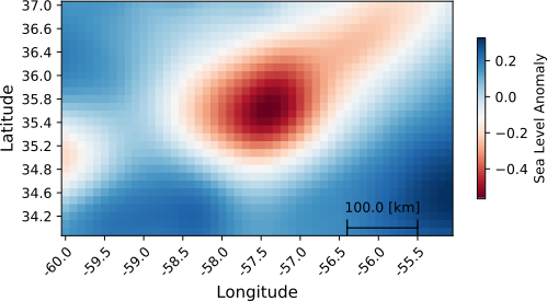 Sea level anomaly map of an eddy